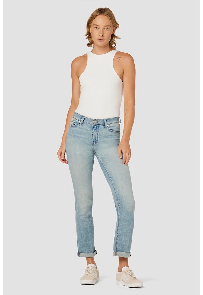 Oferte la Blugi din denim lejeri cu talie înaltă - Albastru