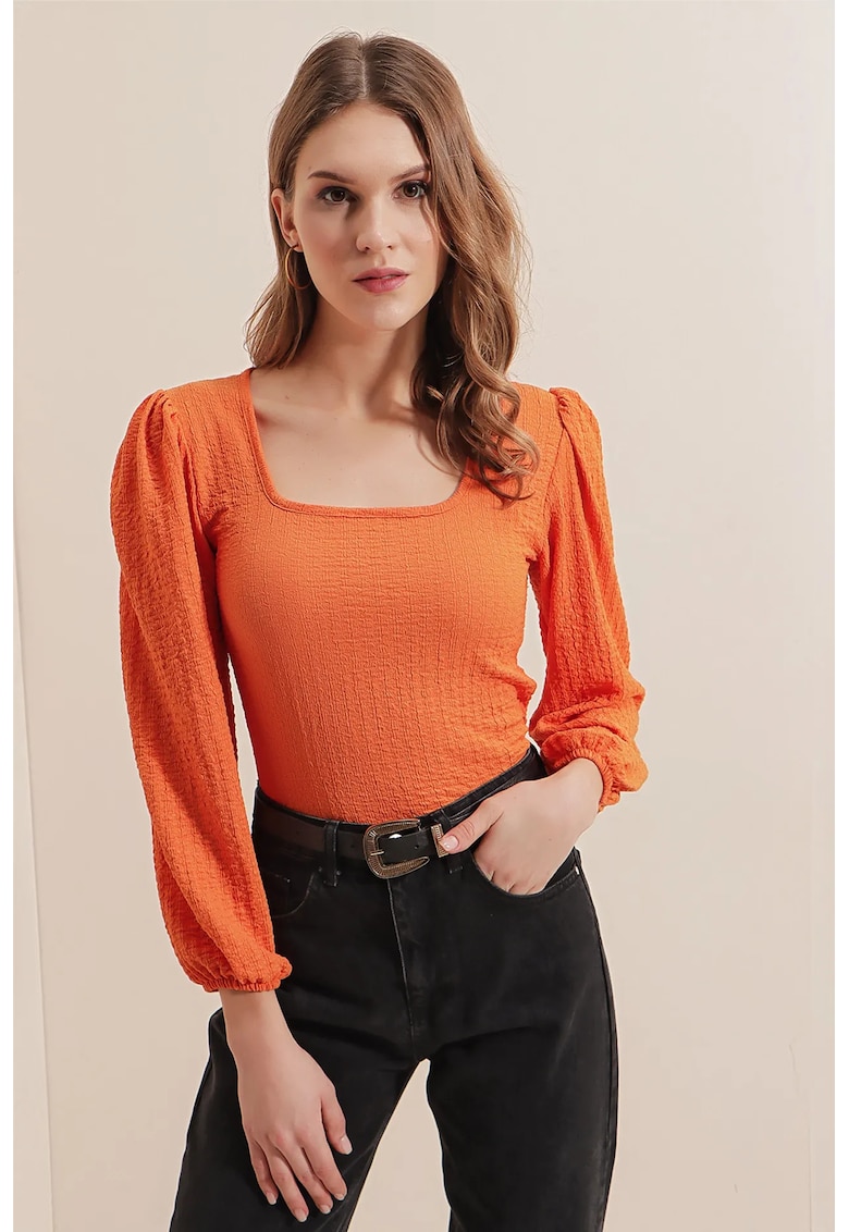 Oferte la Bluza dama - HiCCUP - decolteu patrat - poliester/lycra - portocaliu