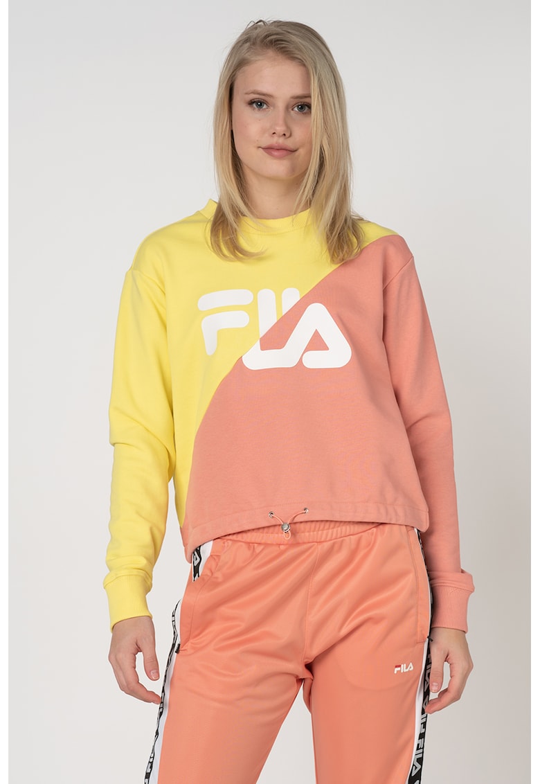 Oferte la Bluza sport crop cu imprimeu logo Banji - Galben/Roz pastel