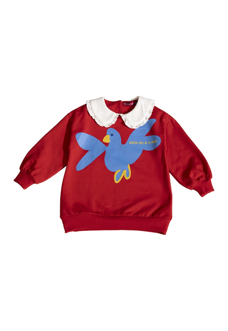 Oferte la Bluza cu imprimeu si guler Peter Pan - Rosu