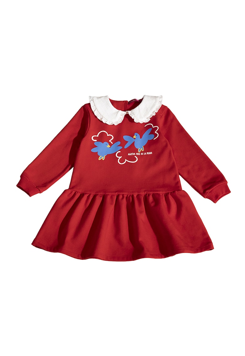 Oferte la Rochie evazata cu guler Peter Pan - Rosu/Alb