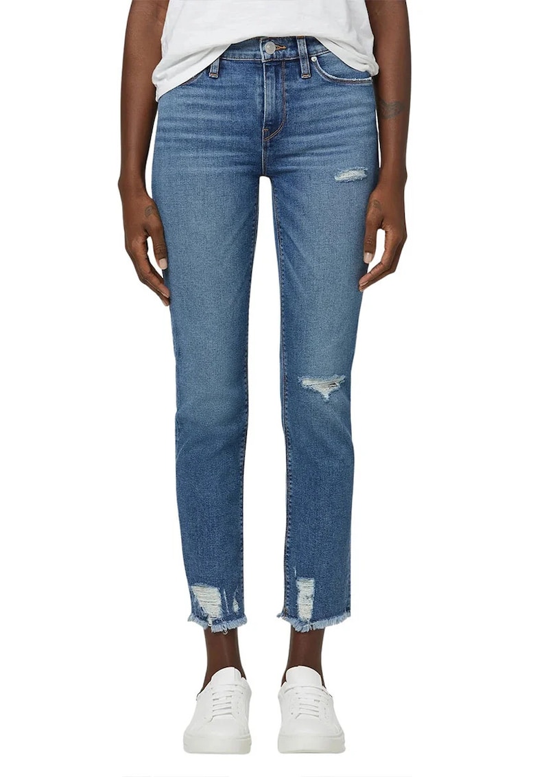 Oferte la Blugi drepti crop cu talie inalta - Albastru