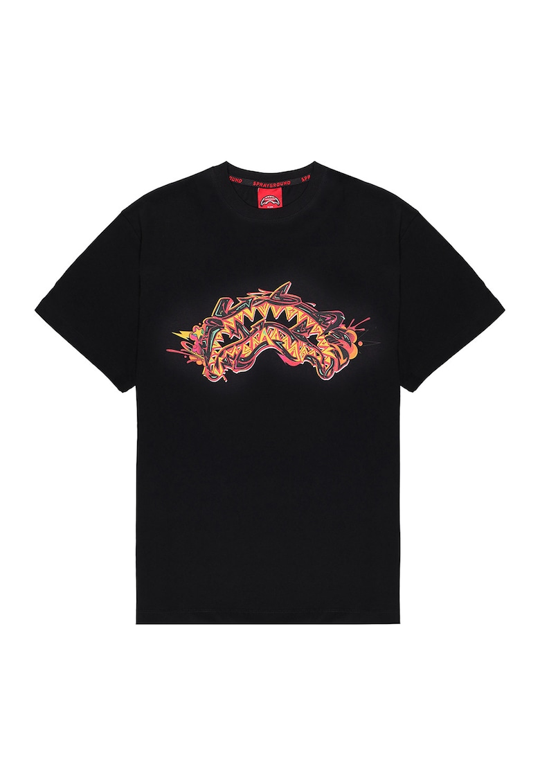 Oferte la Tricou din bumbac cu imprimeu frontal si pe partea din spate - Rosu/Negru