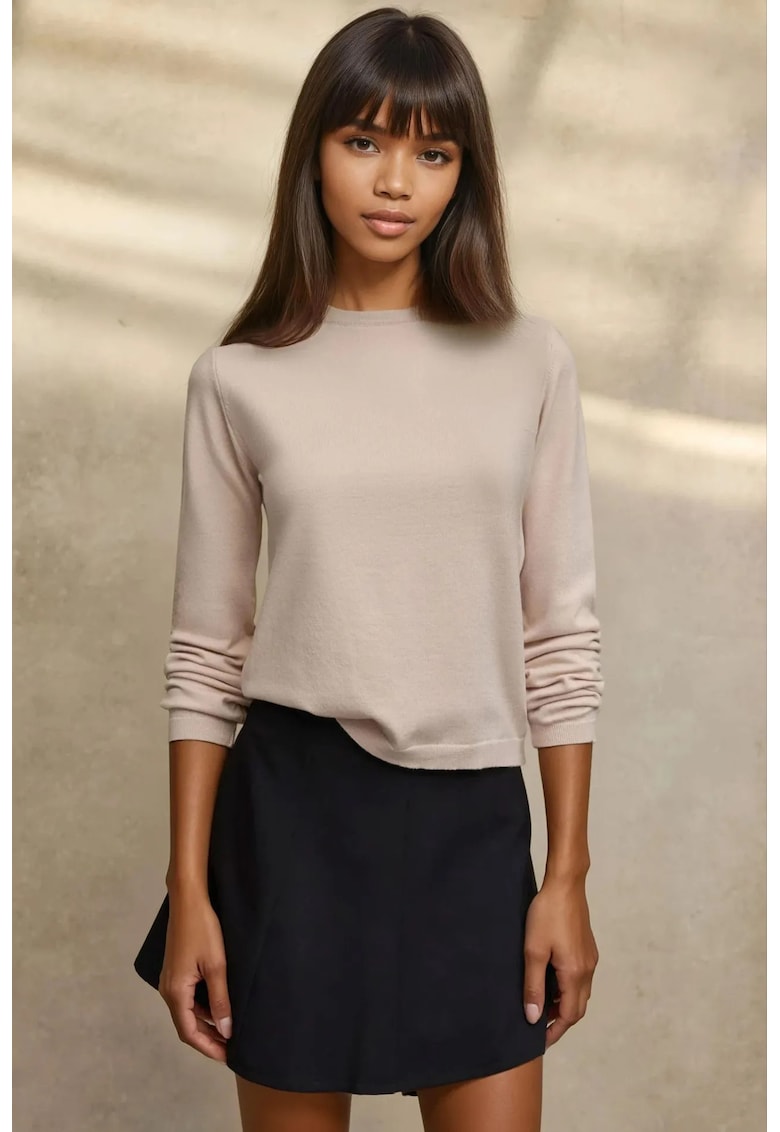 Oferte la Pulover dama -  basic - guler rotund - bej - tricot