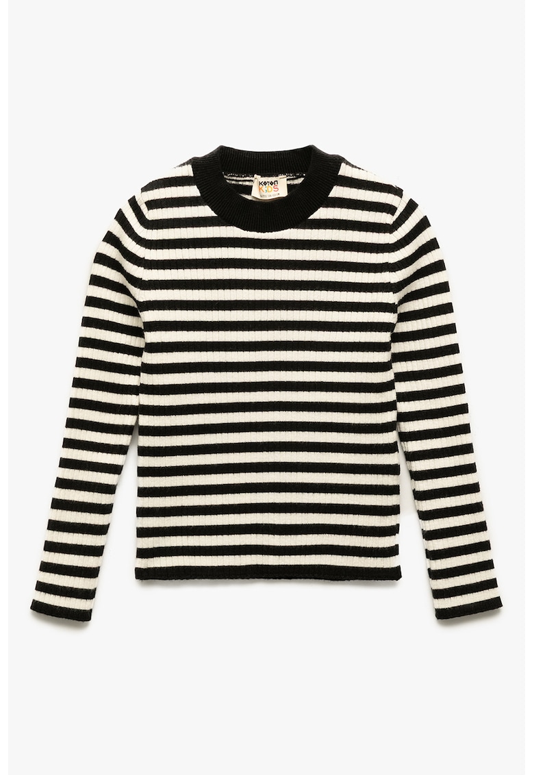 Oferte la Pulover cu model in dungi si decolteu la baza gatului - Alb/Negru