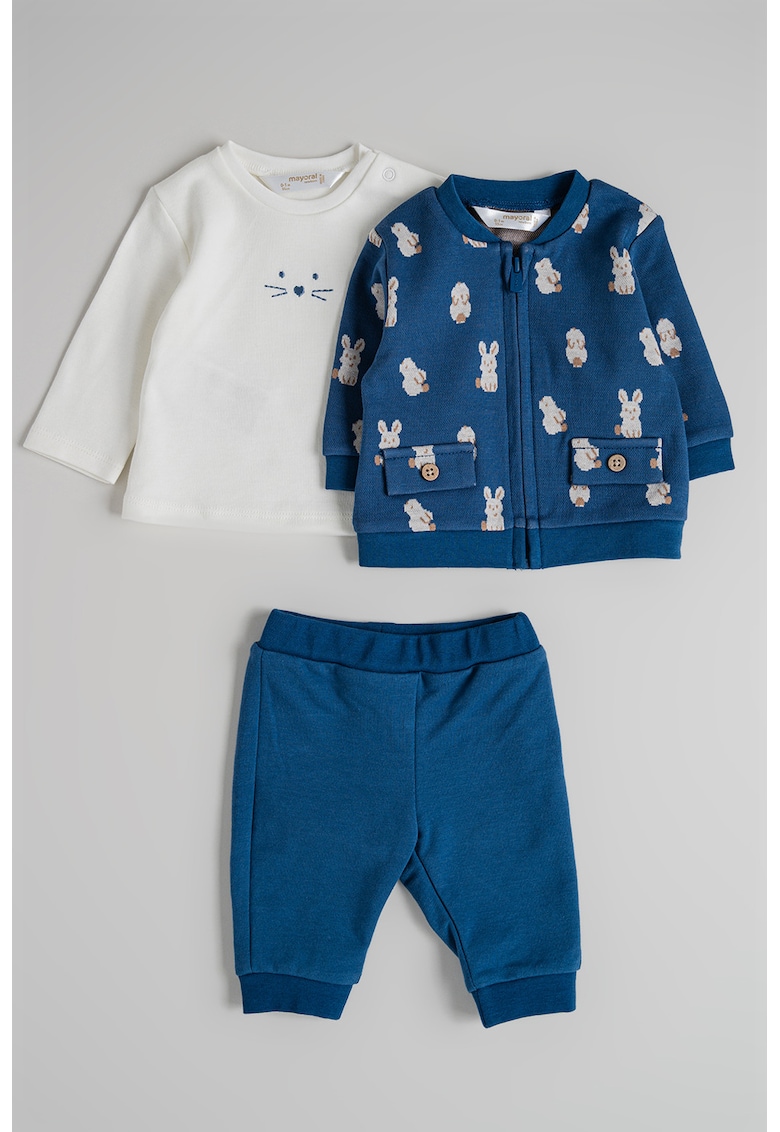 Oferte la Set de trening cu model iepure si bluza - 3 piese - Albastru inchis/Maro deschis/Alb murdar
