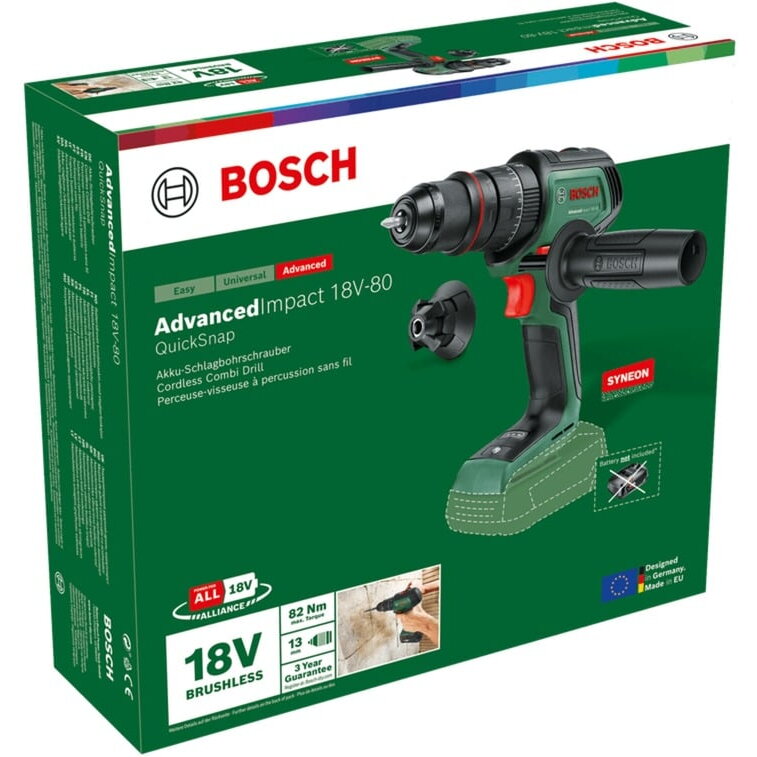 Oferte la Bosch Powertools cordless impact drill AdvancedImpact 18V-80 QuickSnap Solo (green, without battery and charger, POWER FOR ALL ALLIANCE)