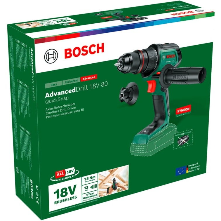 Oferte la Bosch Powertools cordless drill driver AdvancedDrill 18V-80 QuickSnap Solo (green/black, without battery and charger, POWER FOR ALL ALLIANCE)