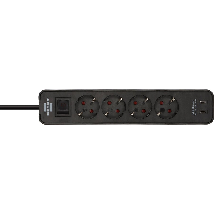 Oferte la Ecolor power strip 4-way, 2x USB-C (black, 1.5 meter cable, USB-C, with safety switch)