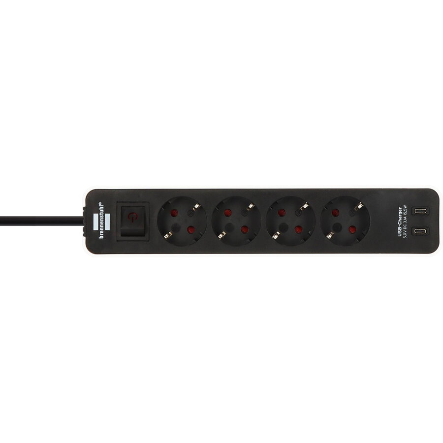 Oferte la Ecolor power strip 4-way, 2x USB-C (white/black, 1.5 meter cable, USB-C, with safety switch)