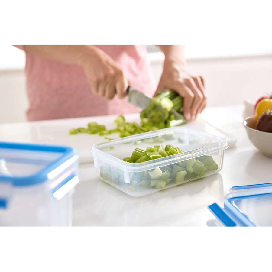 Oferte la CLIP & CLOSE food storage container 0.8 liters (transparent/blue, rectangular, classic format)