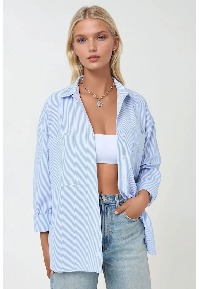 Oferte la Camasa dama -  textil - cu dungi - albastru/alb