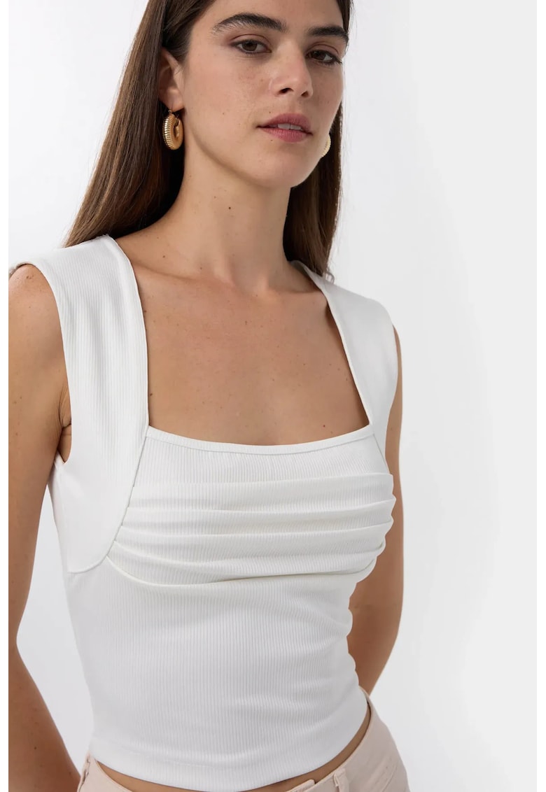 Oferte la Bluza dama -  decolteu patrat - pliuri - alb - poliester