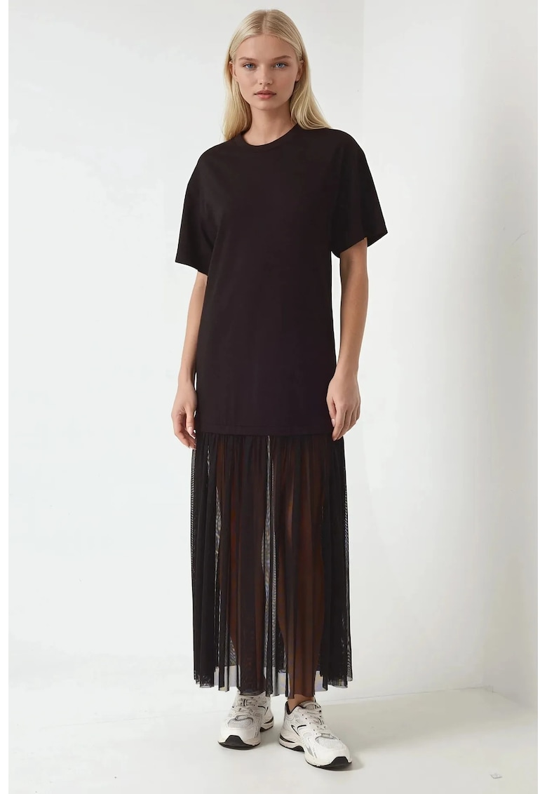 Oferte la Rochie midi -  cu fusta din tul - confortabila - neagra - din jerseu