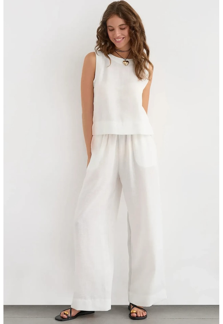 Oferte la Compleu dama -  bluza si pantaloni largi - alb - poliester