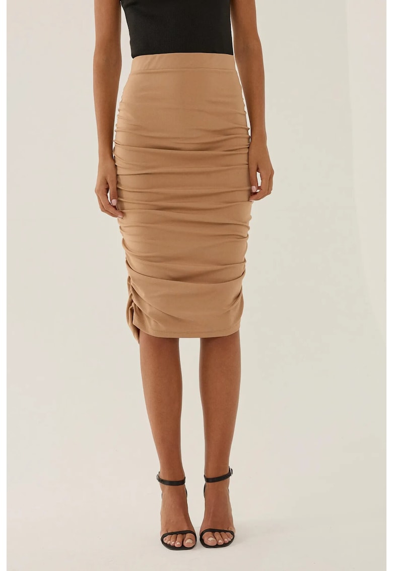 Oferte la Fusta midi cu pliuri dama  poliester/elastan - bej