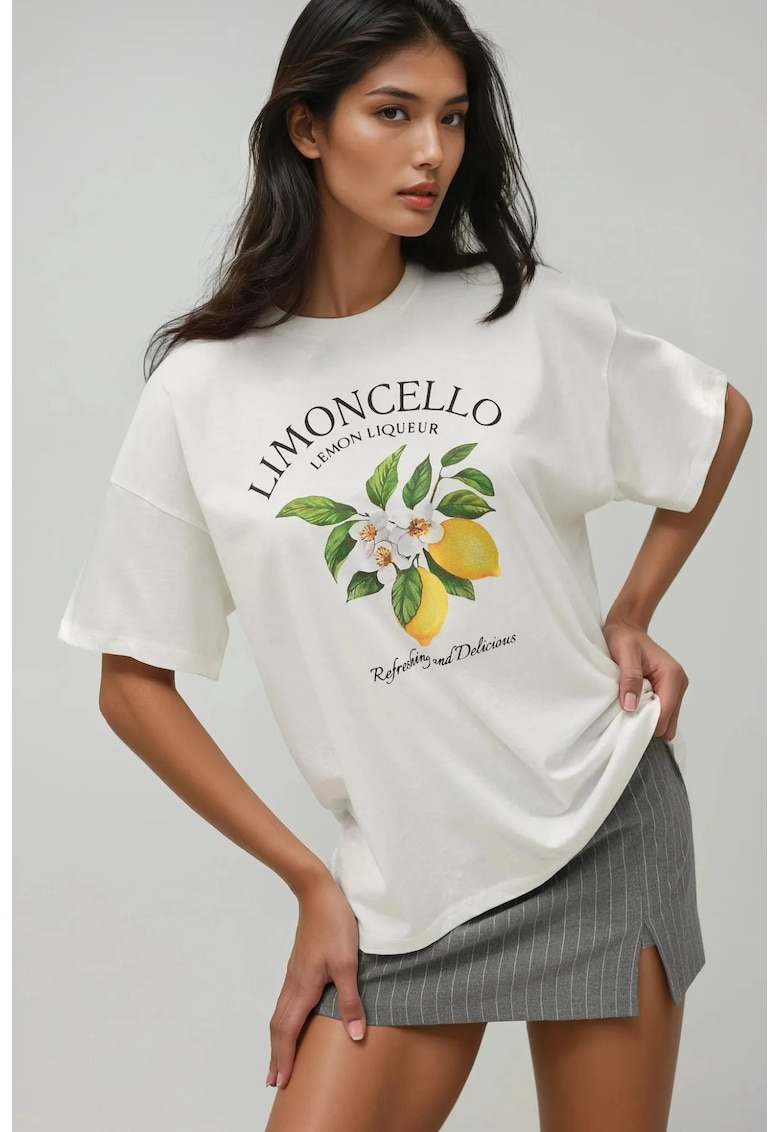 Oferte la Tricou dama  bumbac 100% - supradimensionat - galben/alb