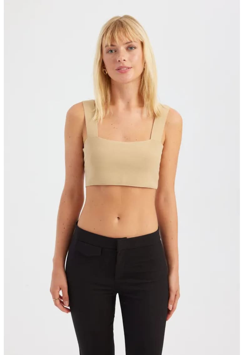 Oferte la Top  -  top scurt cu decolteu patrat - bej - material textil