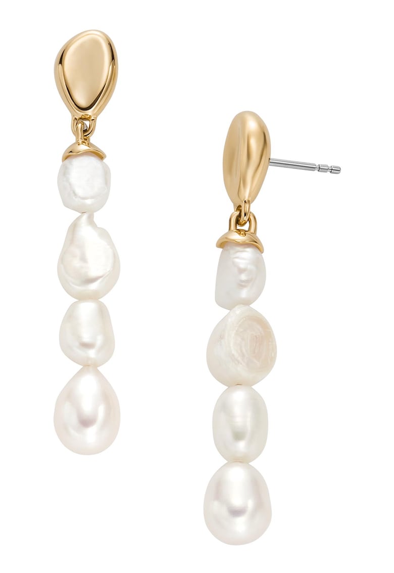 Oferte la Cercei drop decorati cu perle de apa dulce - Alb/Auriu