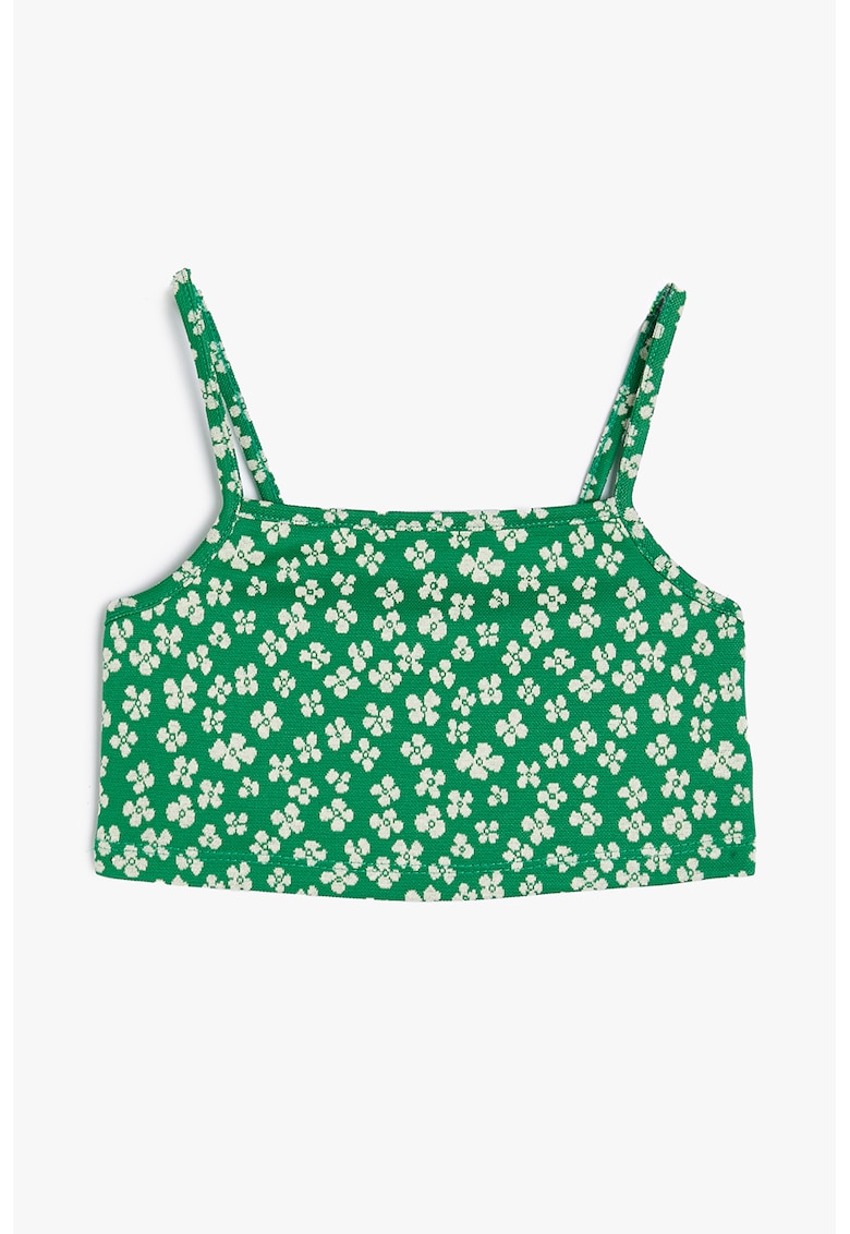 Oferte la Top crop cu model floral - Verde aquamarin/Alb murdar
