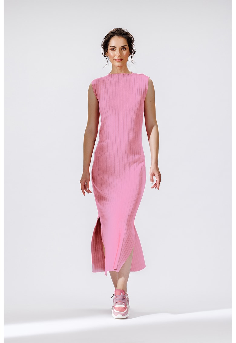 Oferte la Rochie midi cu striatii si slit lateral - Roz