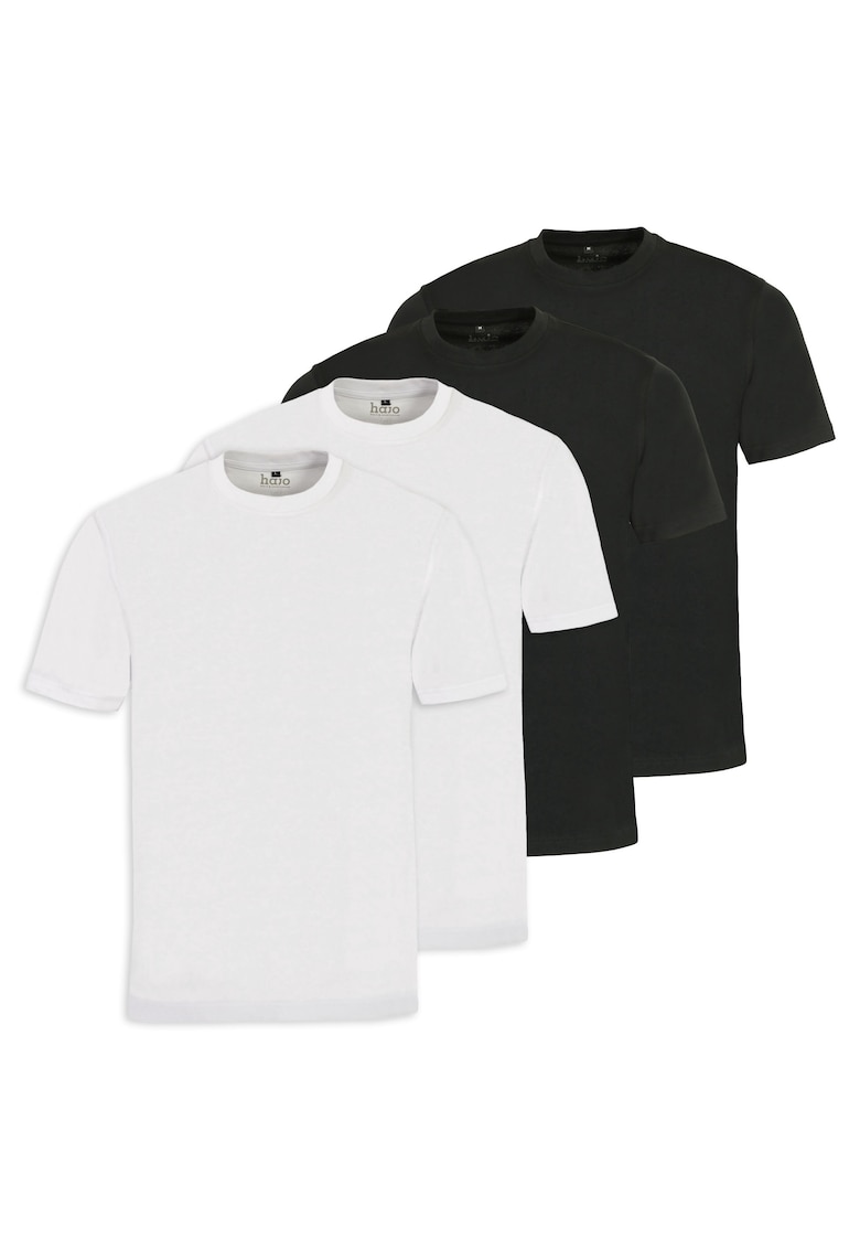 Oferte la Set de tricouri de bumbac cu decolteu la baza gatului - 4 piese - Alb/Negru