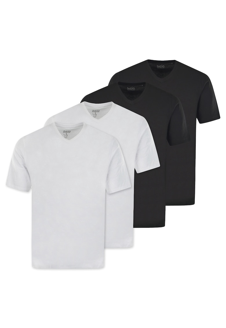 Oferte la Set de tricouri de bumbac cu decolteu in V - 4 piese - Alb/Negru