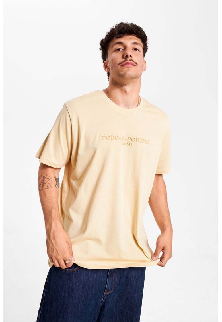 Oferte la Tricou unisex cu text in relief - Bej deschis