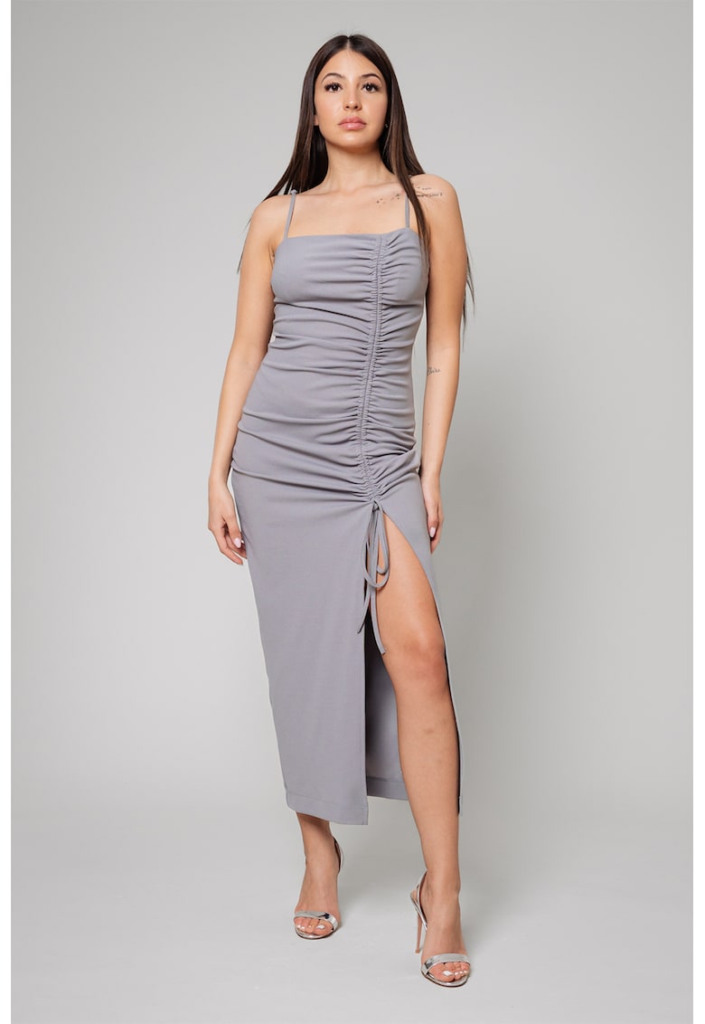 Oferte la Rochie midi cu slit lateral - Gri cenusiu