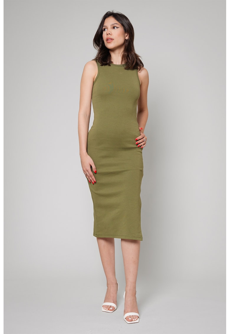 Oferte la Rochie midi cambrata cu slit lateral Hera - Verde masliniu