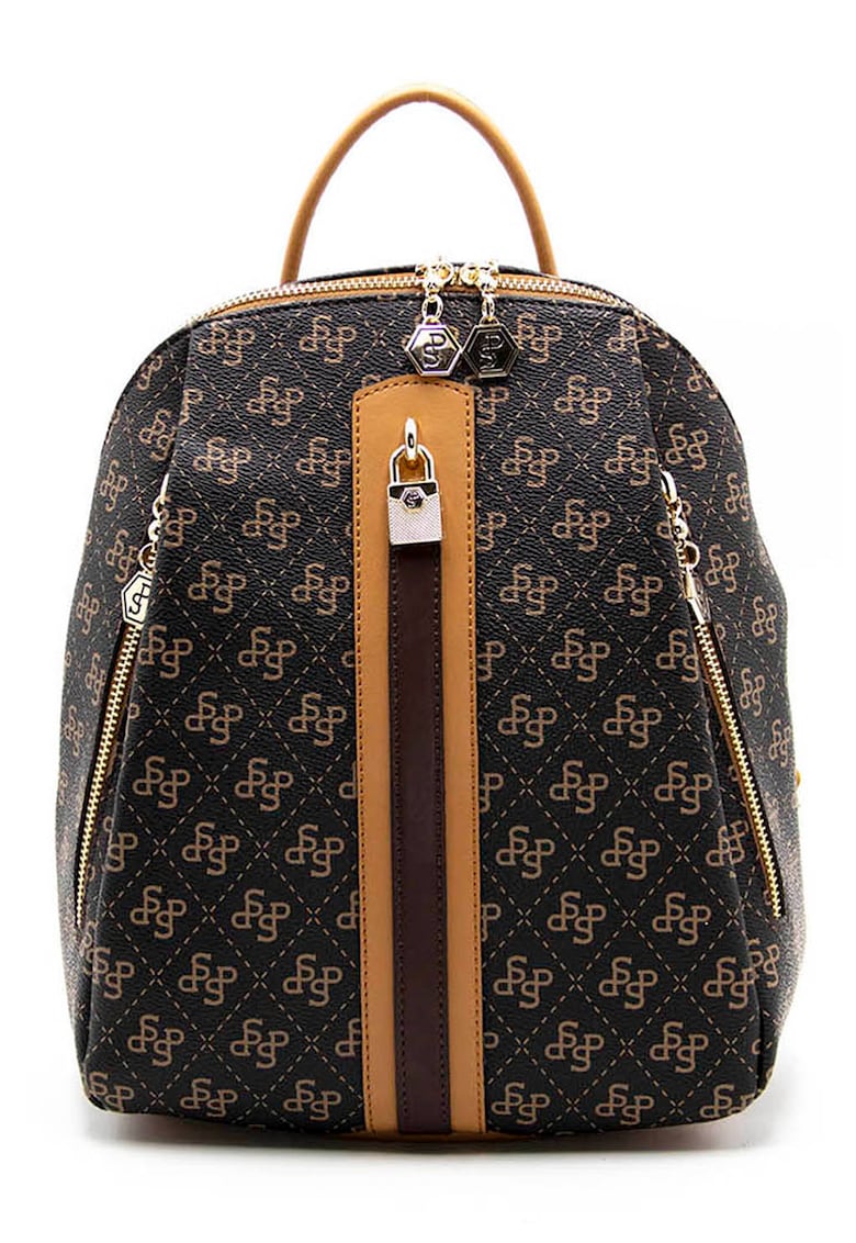 Oferte la Rucsac de piele ecologica cu logo - Negru/Maro