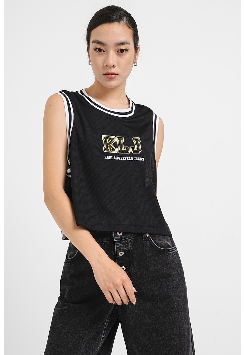 Oferte la Top crop cu imprimeu logo - Alb/Negru/Galben pai