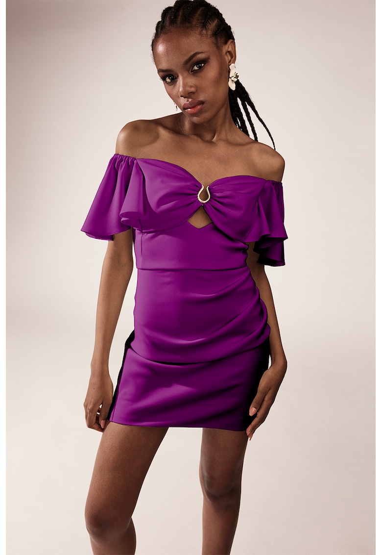 Oferte la Rochie cu decolteu pe umeri si decupaj frontal - Violet