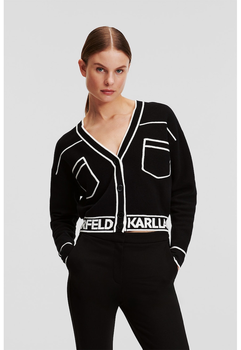 Oferte la Cardigan crop din amestec de lana - Alb/Negru