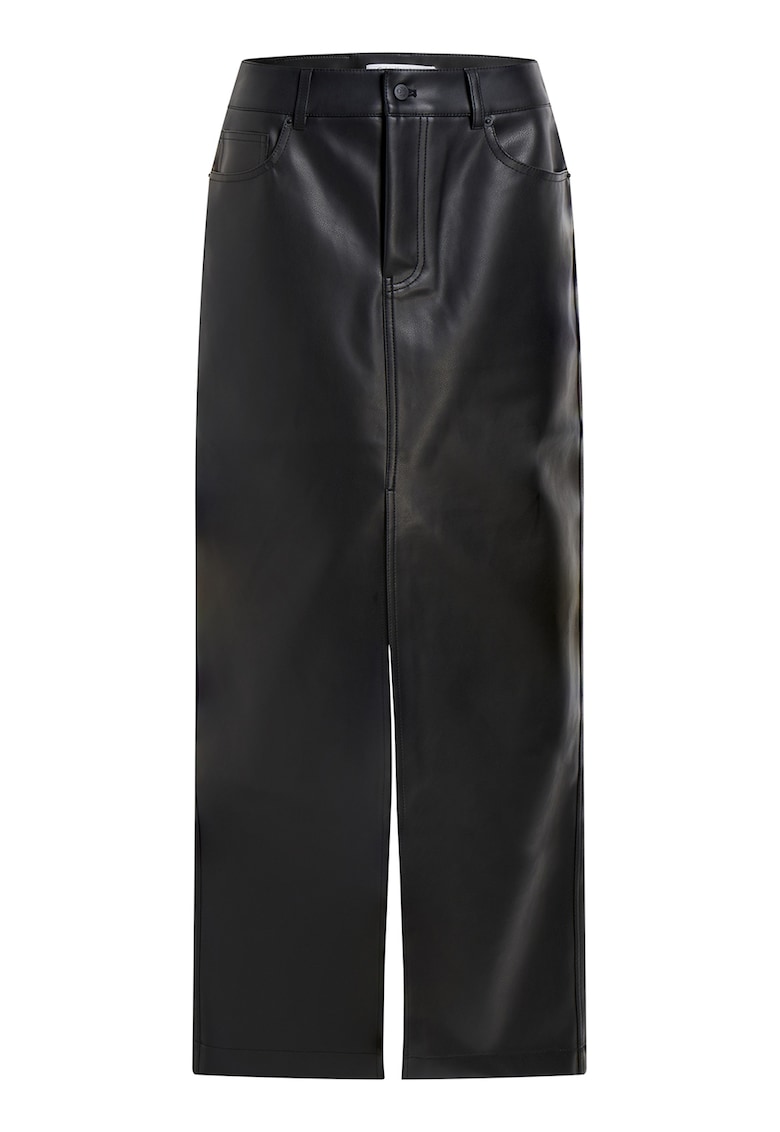 Oferte la Fusta lunga de piele ecologica cu slit frontal - Negru