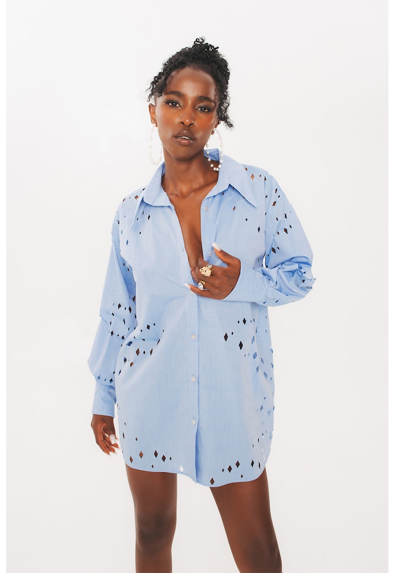 Oferte la Rochie-camasa cu decupaje - Albastru deschis