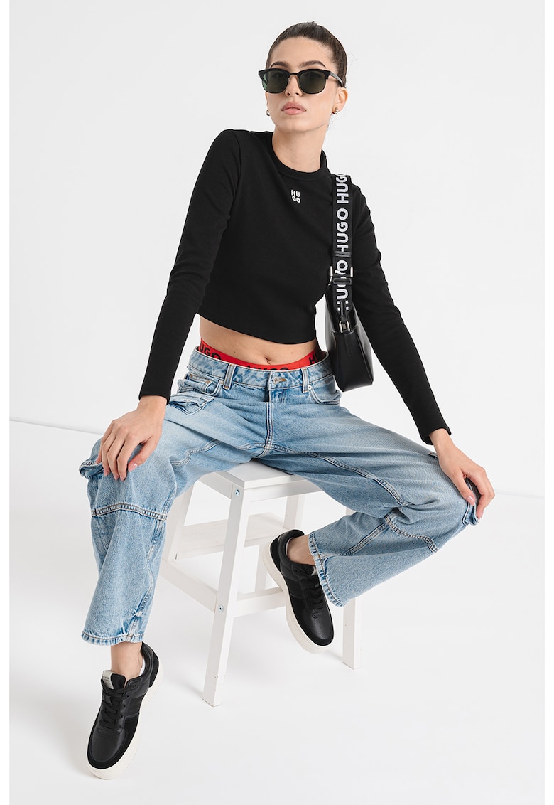 Oferte la Bluza crop slim fit cu logo Dafilomena - Negru