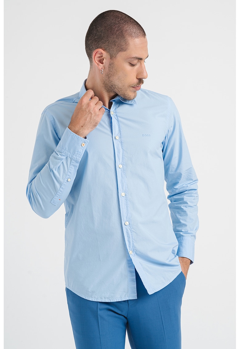 Oferte la Camasa regular fit de bumbac cu logo brodat - Albastru deschis