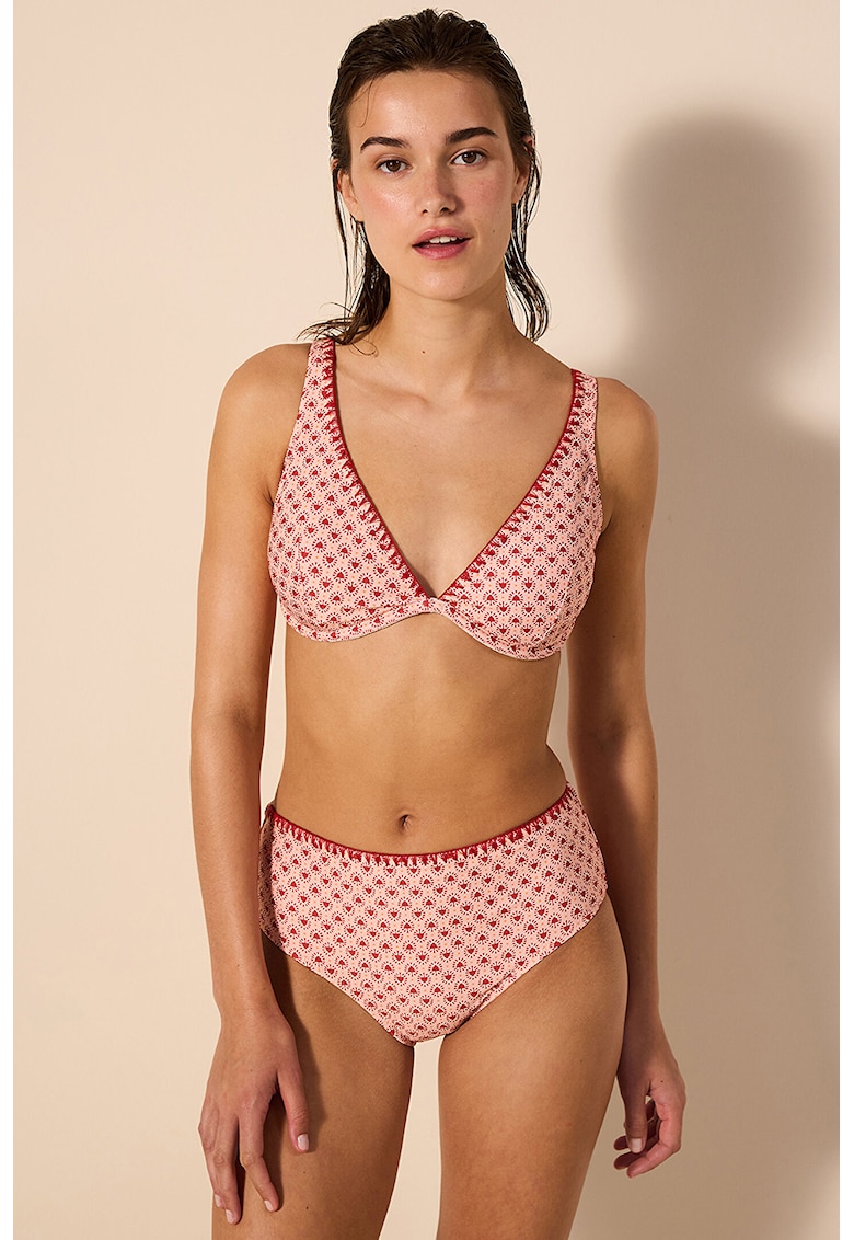 Oferte la Sutien de baie cu cupe triunghiulare - Roz pastel/Rosu inchis