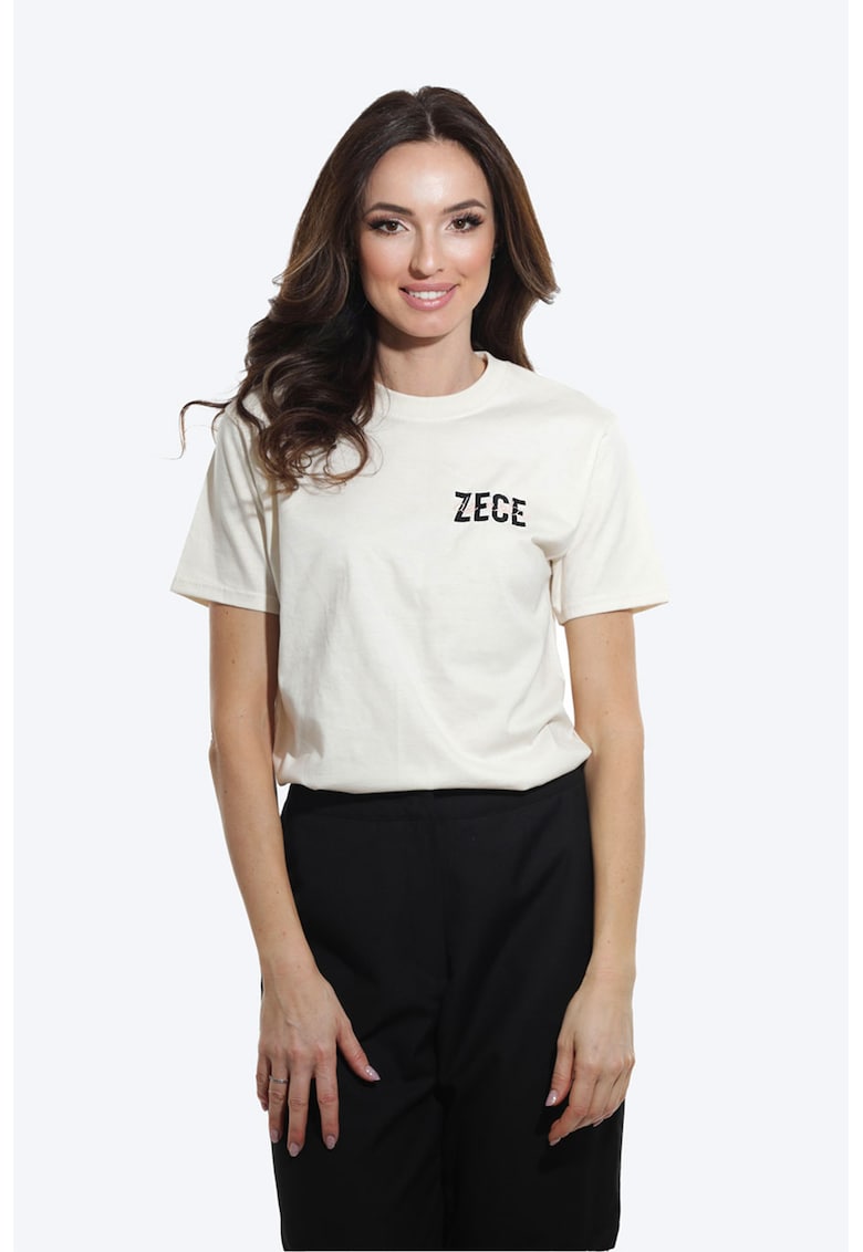 Oferte la Tricou de bumbac cu decolteu la baza gatului - Alb fildes