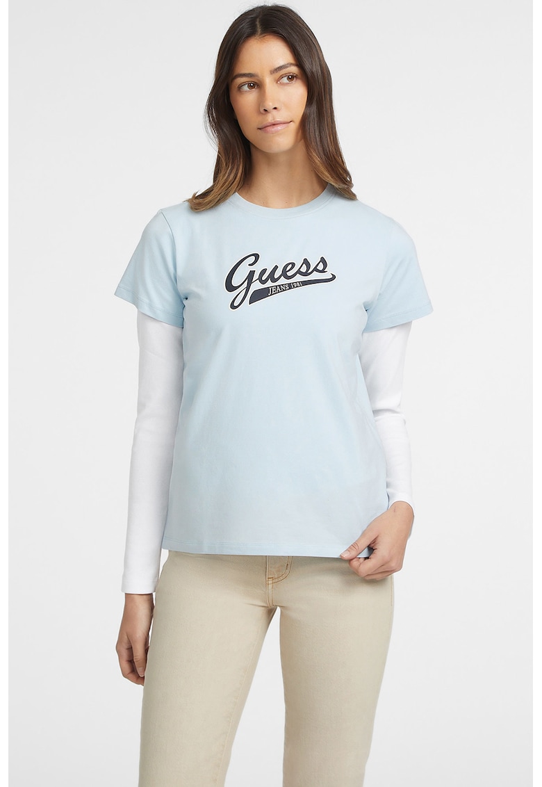 Oferte la Tricou din amestec de bumbac cu logo - Albastru ultramarin/Albastru glaciar