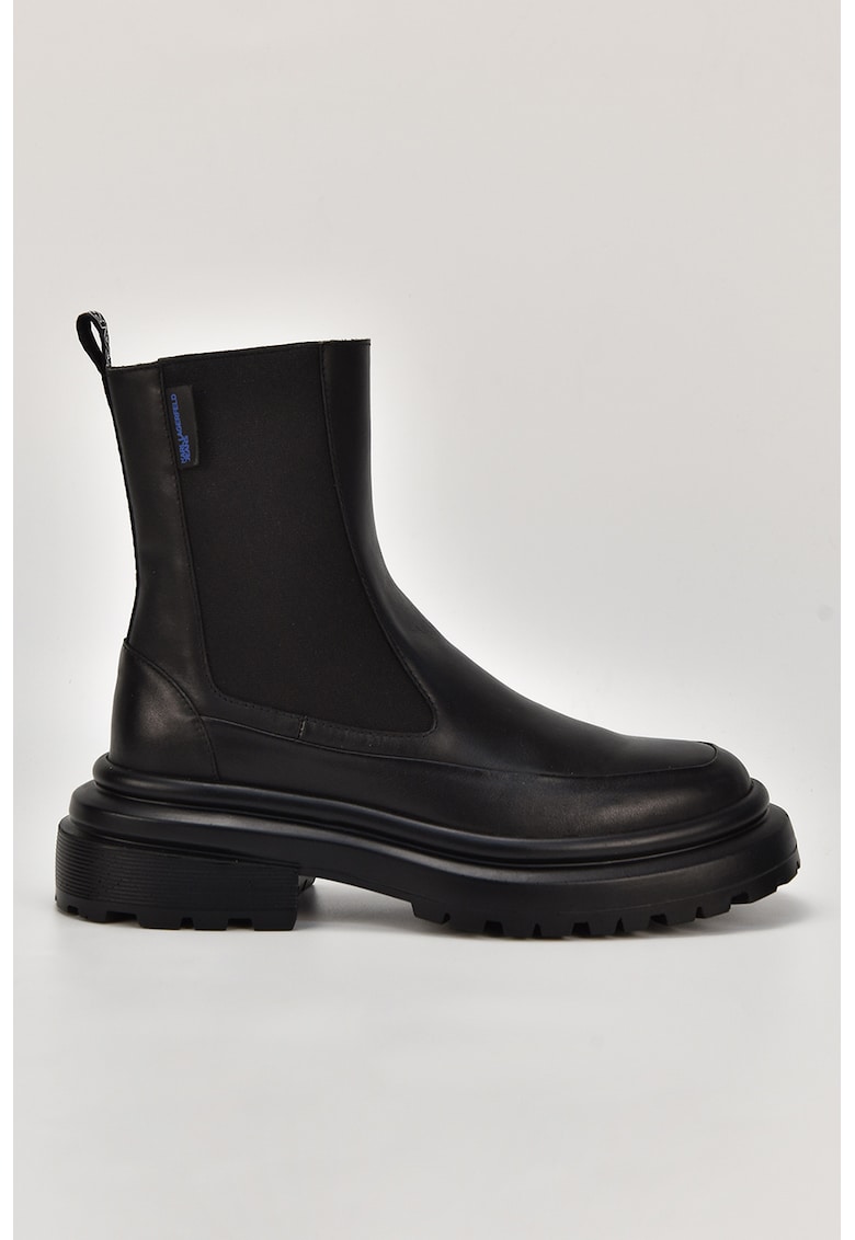 Oferte la Ghete Chelsea de piele cu segmente elastice laterale - Negru