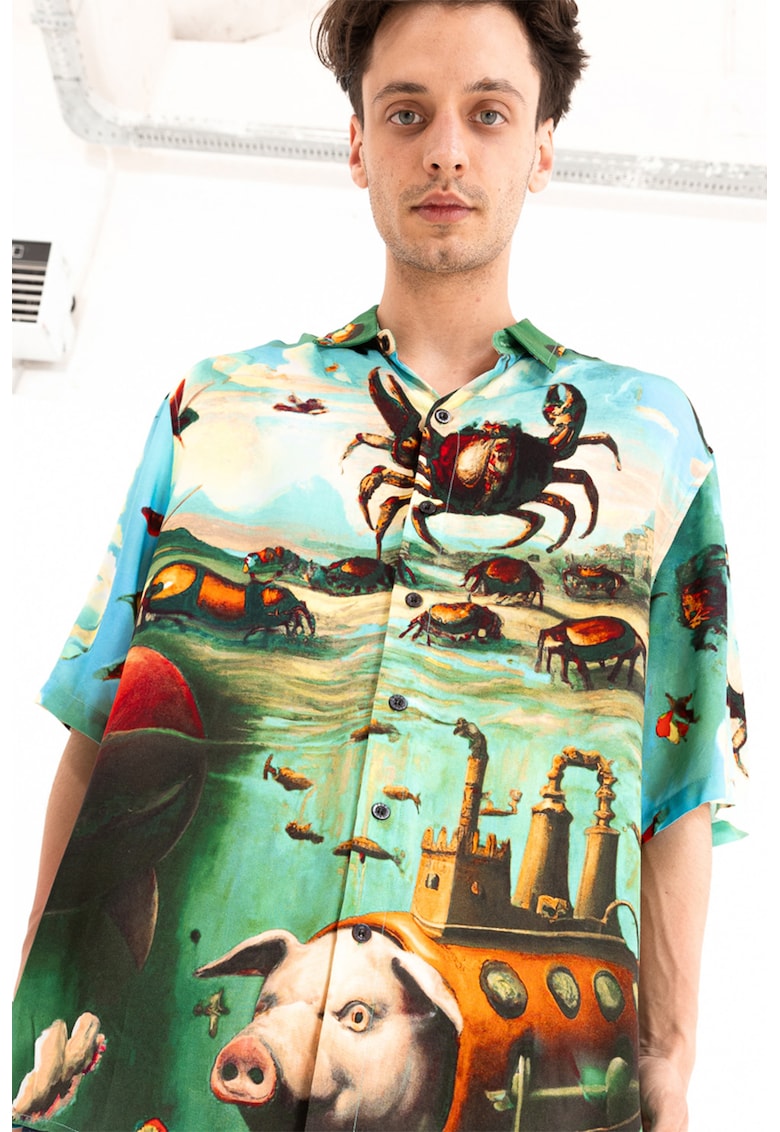 Oferte la Camasa unisex cu model si maneci medii - Verde/Portocaliu/Albastru