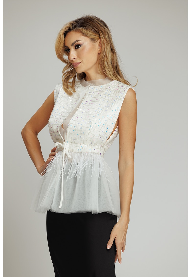 Oferte la Bluza fara maneci cu paiete - Alb optic