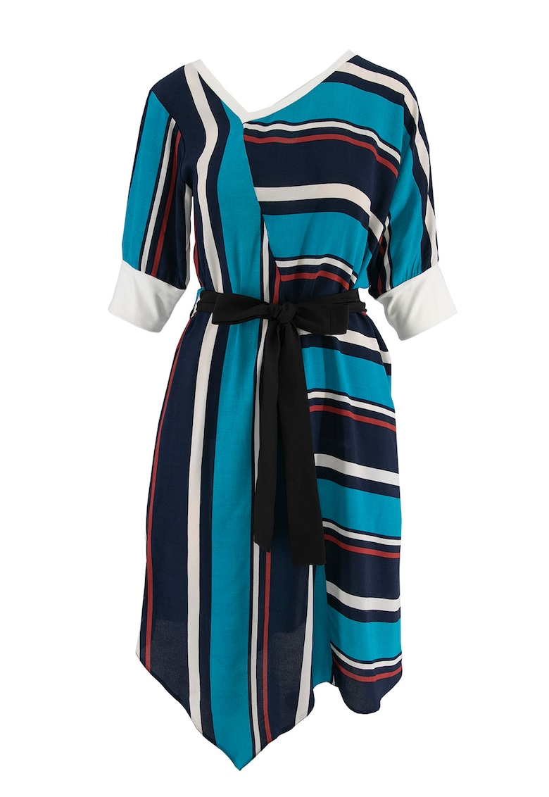 Oferte la Rochie cu model colorblock si terminatie colorblock - Alb/Negru/Albastru