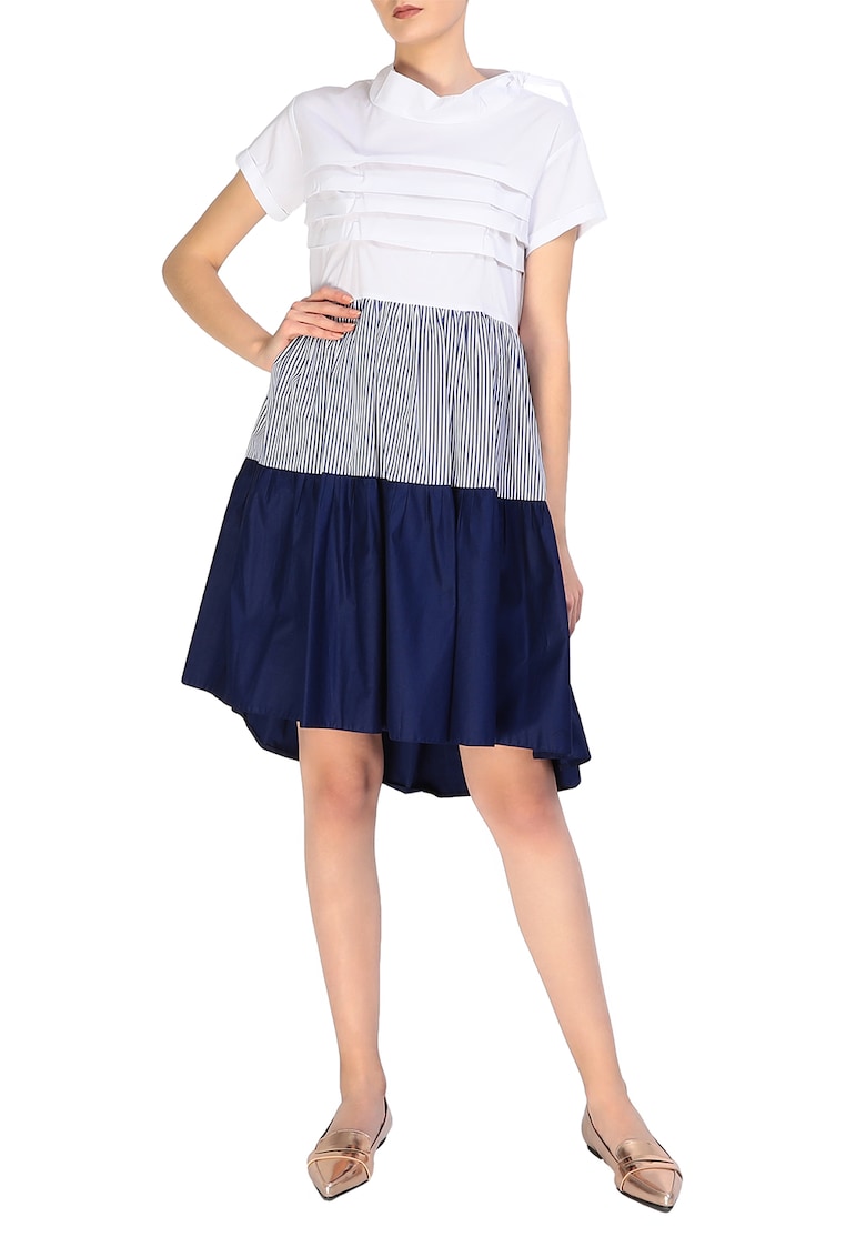 Oferte la Rochie evazata cu pliuri - Alb/Albastru