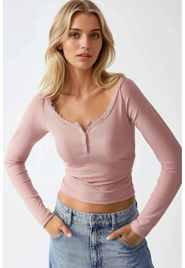 Oferte la Top  -  slim fit - maneca lunga - roz - jerseu