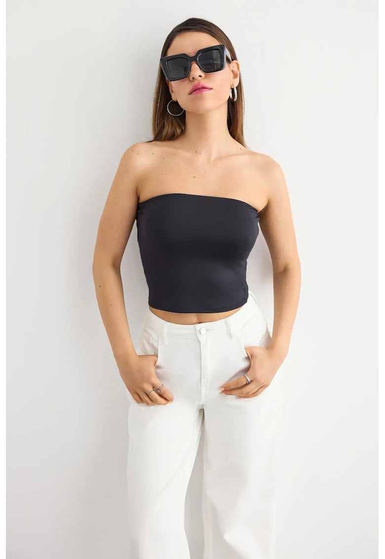 Oferte la Top scurt fara bretele -  alb - poliester - jerseu