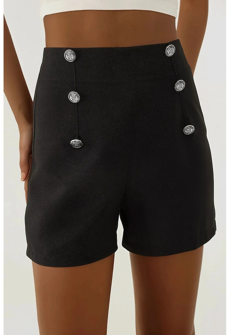 Oferte la Pantaloni scurti -  talie inalta - negri - poliester