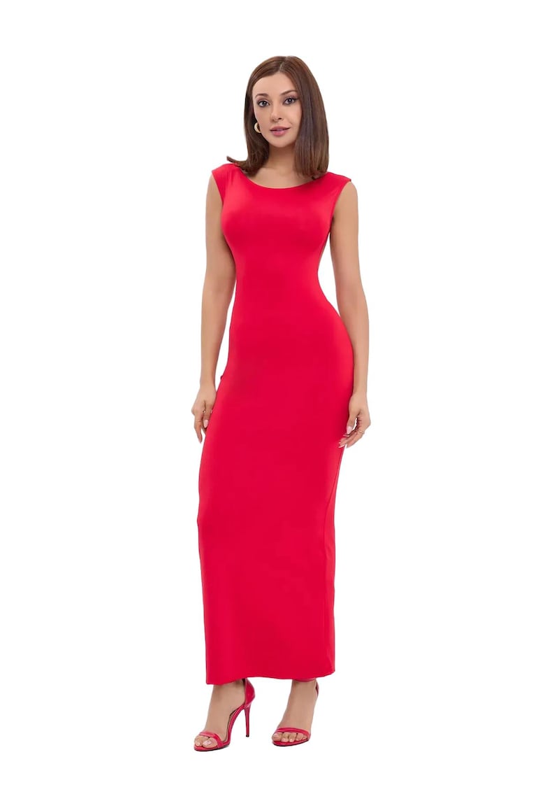 Oferte la Rochie maxi bodycon -  Decolteu rotund - Spate gol - Rosu - Elastan/Poliamida